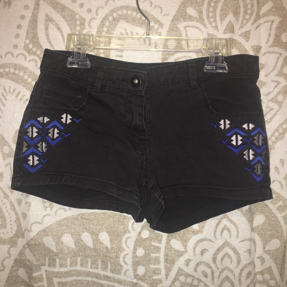 Black Shorts with Blue Patterns